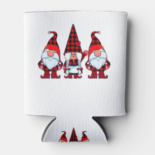 Three Gnomes in Buffalo Plaid Christmas Gnome Xmas Can Cooler