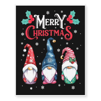 Three Gnomes in Buffalo Plaid Merry Christmas Gnom Temporary Tattoos