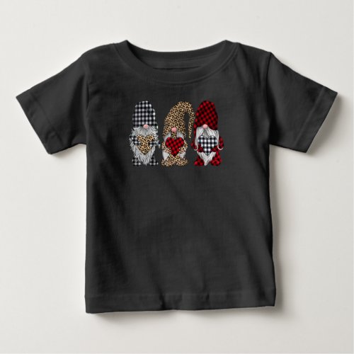 Three Gnomes In Leopard Buffalo Plaid Christmas Baby T_Shirt