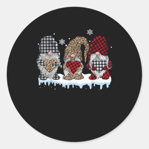 Three Gnomes In Leopard Buffalo Plaid Christmas Classic Round Sticker
