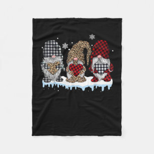 Three Gnomes In Leopard Buffalo Plaid Christmas Fleece Blanket
