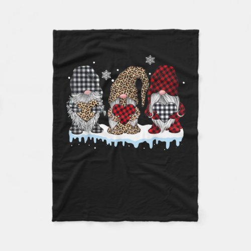 Three Gnomes In Leopard Buffalo Plaid Christmas Fleece Blanket