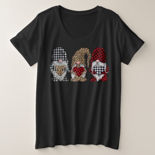 Three Gnomes In Leopard Buffalo Plaid Christmas Plus Size T_Shirt