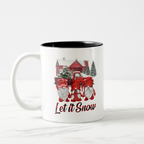 Three Gnomes In Red Let It Snow Gnome Christmas Two_Tone Coffee Mug