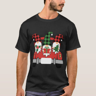 Three Gnomes In Red Truck Gnome Christmas Buffalo  T-Shirt