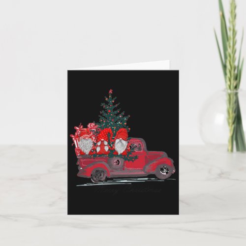 Three Gnomes In Red Truck With Merry Christmas Tre Card