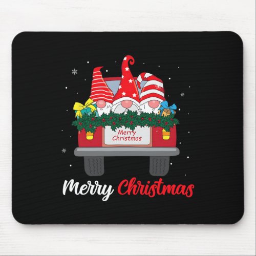 Three Gnomes In Red Truck With Merry Christmas Tre Mouse Pad