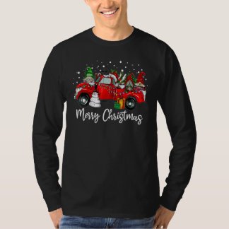Three Gnomes in Red Truck With Merry Christmas Tre T-Shirt
