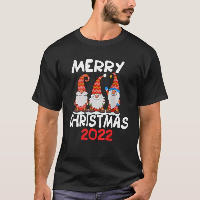 Three Gnomes Matching Family Merry Christmas 2022  T-Shirt (Front)