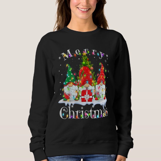 Three Gnomes Matching Family Merry Christmas Tree  Sweatshirt (Front)