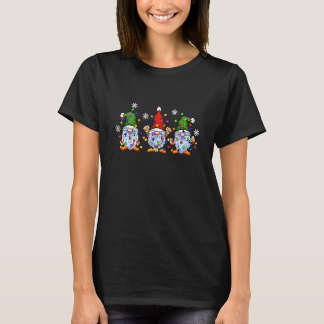 Three Gnomes  Men Women Buffalo Plaid Red Christma T-Shirt (Front)