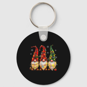 Three Gnomes Men Women Buffalo Plaid Red Christmas Keychain