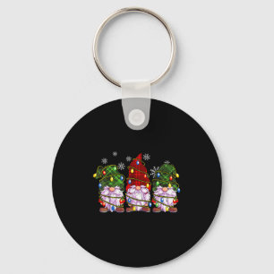 Three Gnomes Men Women Buffalo Plaid Red Christmas Keychain