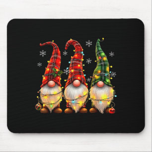 Three Gnomes Men Women Buffalo Plaid Red Christmas Mouse Pad