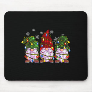 Three Gnomes Men Women Buffalo Plaid Red Christmas Mouse Pad