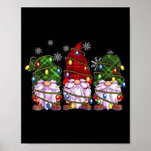 Three Gnomes Men Women Buffalo Plaid Red Christmas Poster
