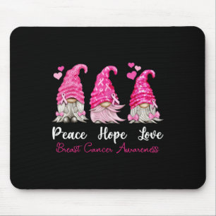 Three Gnomes Peace Hope Love Breast Cancer Awarene Mouse Pad