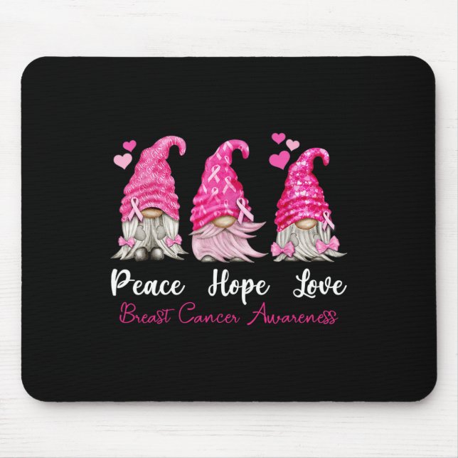 Three Gnomes Peace Hope Love Breast Cancer Awarene Mouse Pad (Front)