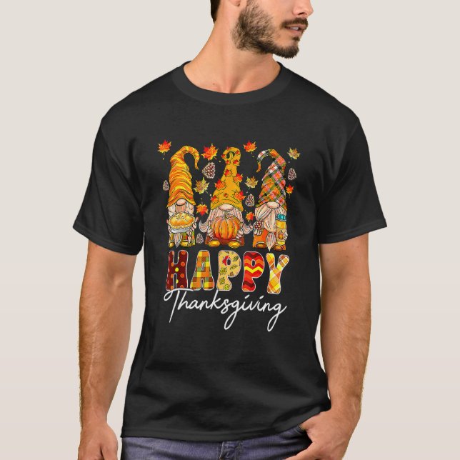 Three Gnomes Pumpkin Fall Season Autumn Happy Than T-Shirt (Front)