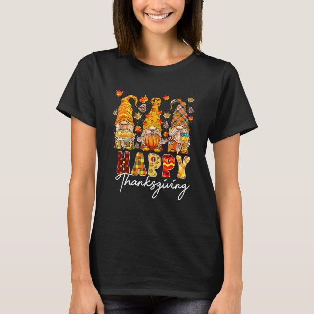 Three Gnomes Pumpkin Fall Season Autumn Happy Than T-Shirt (Front)