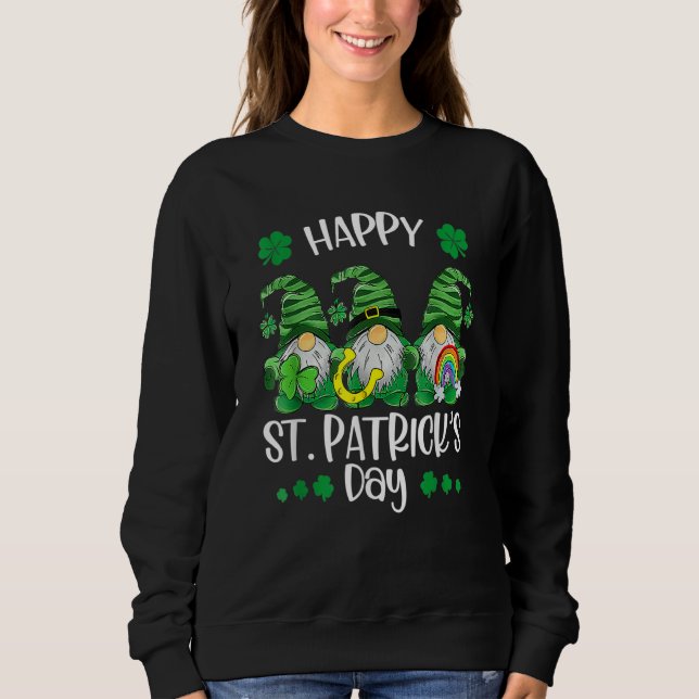 Three Gnomes Shamrock Happy St Patrick's Day Go Lu Sweatshirt (Front)