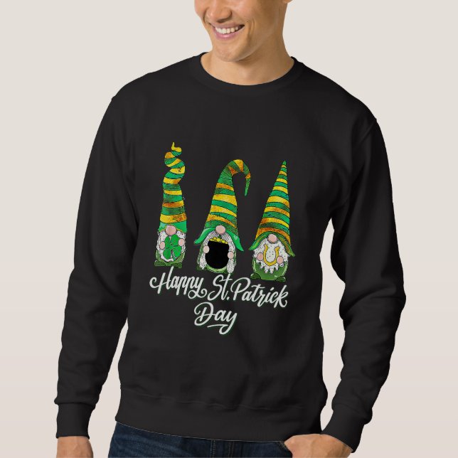 Three Gnomes Shamrock Happy St Patrick's Day Go Lu Sweatshirt (Front)