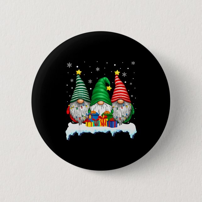 Three Gnomes Tree Lights Men Women Matching Xmas H Button (Front)