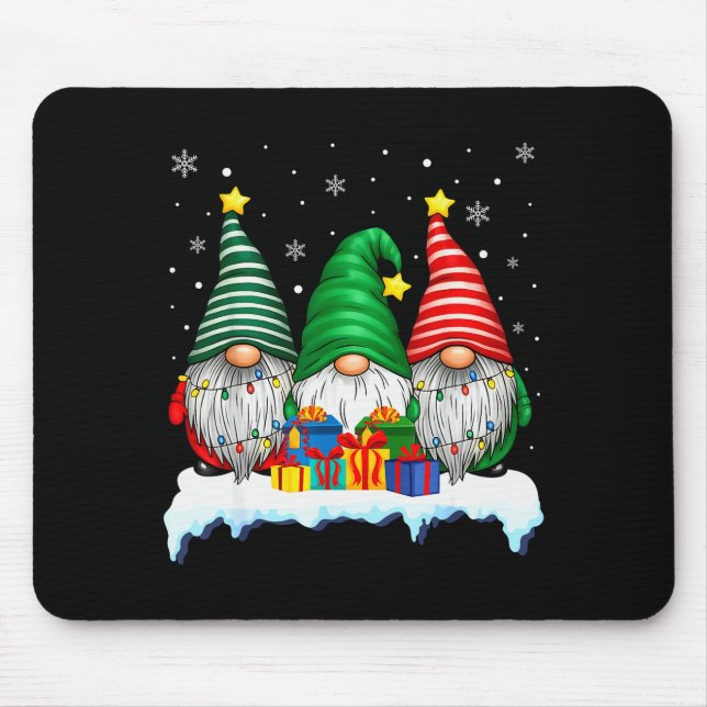 Three Gnomes Tree Lights Men Women Matching Xmas H Mouse Pad (Front)