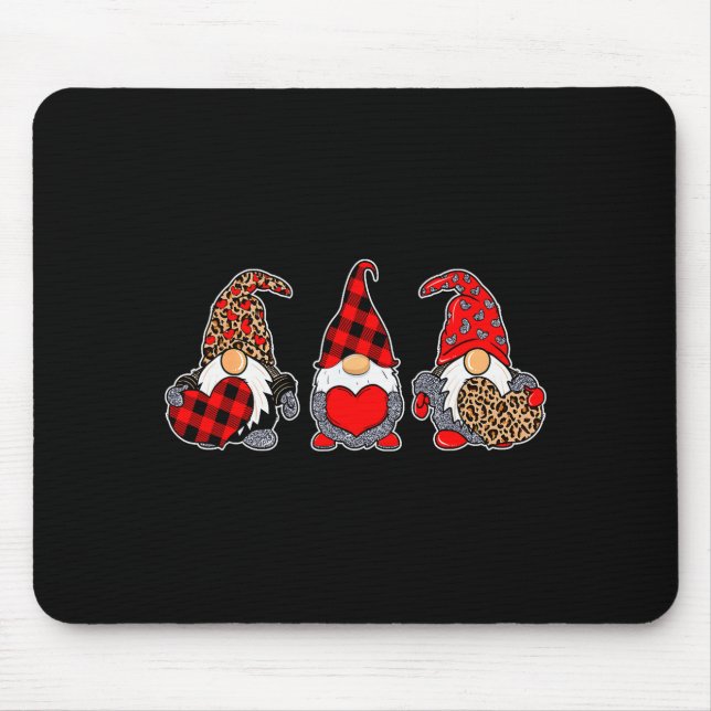 Three Gnomes Valentine Plaid Buffalo Leopard Coupl Mouse Pad (Front)