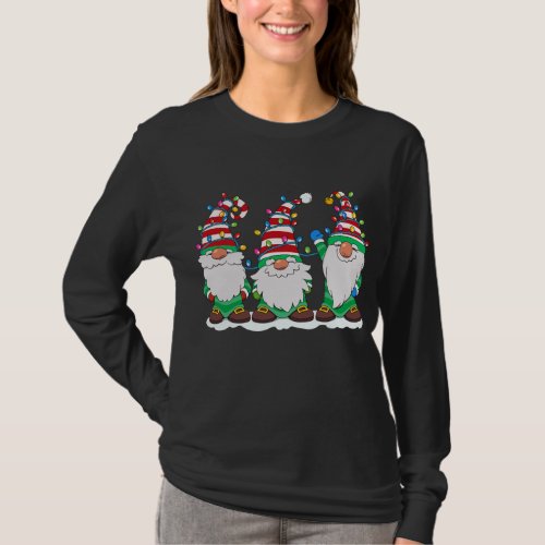 Three Gnomes With Hats Beards Christmas Tree T_Shirt