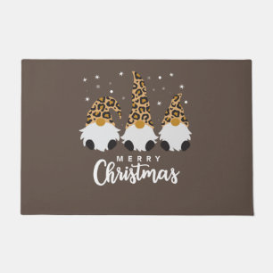 Three Gnomes With Leopard Plaid Gnome Christmas Doormat