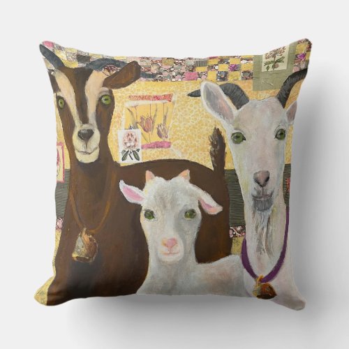 Three Goats Throw Pillow