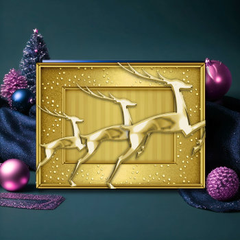 Three Gold Jumping Deer Holiday Card by TailoredType at Zazzle
