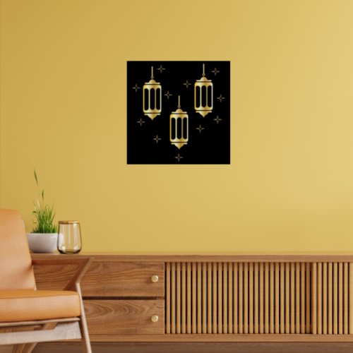 Three Gold Lanterns Surrounded with Stars Poster