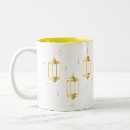 Three gold Lanterns Surrounded with Stars  Two_Tone Coffee Mug
