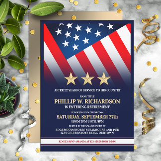 Three Gold Star Military Retirement Party Invitation