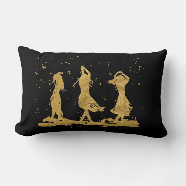 Three Golden Dancers Lumbar Pillow (Front)