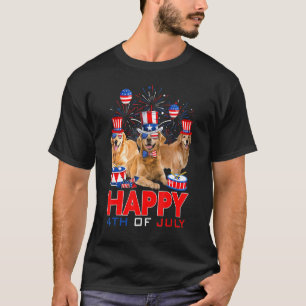 Three Golden Retriever Dogs American Flag Happy 4t T-Shirt