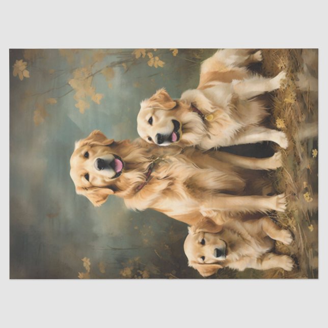 Three Golden Retriever Dogs Portrait Tissue Paper (Front)
