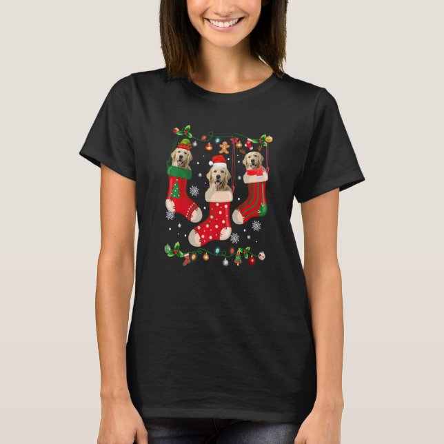 Three Golden Retriever In Sock Christmas Santa X m T-Shirt (Front)