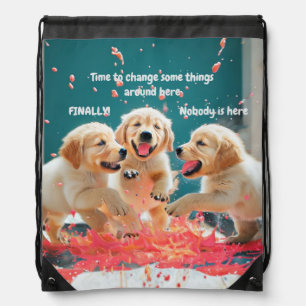 Three golden retriever puppies drawstring bag
