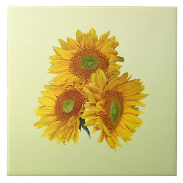 Three Golden Sunflowers Ceramic Tile (Front)