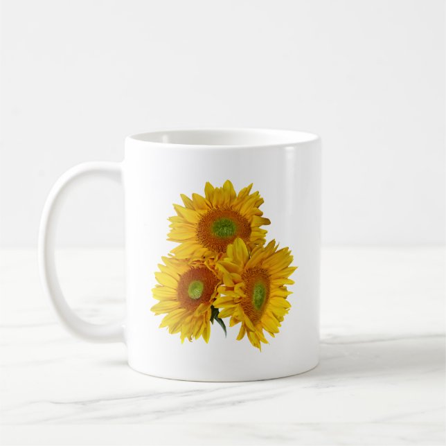 Three Golden Sunflowers Coffee Mug (Left)