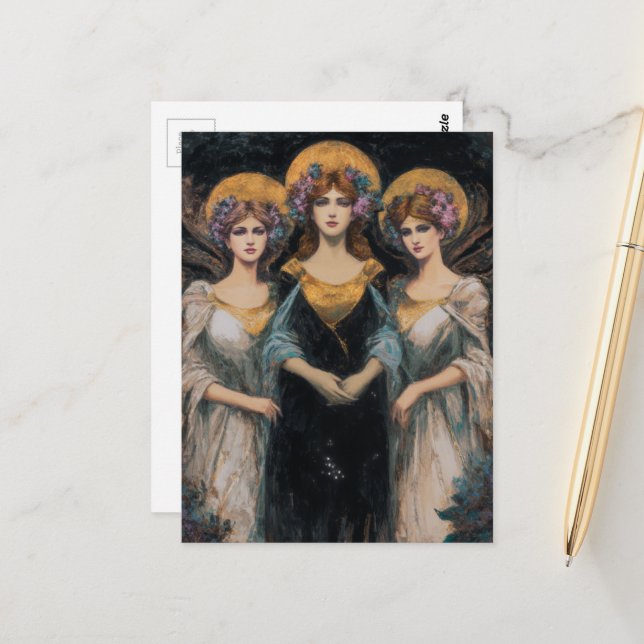 Three Gorgeous Vintage Goddess Women Postcard (Front/Back In Situ)