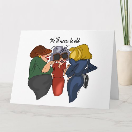 Three Gossipers Cartoon Birthday Card Customizable