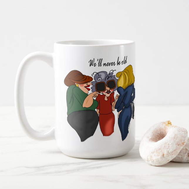 Three Gossipers Cartoon Coffee Mug (With Donut)