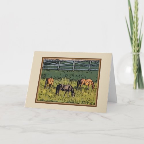 Three Grazing Horses Note Card