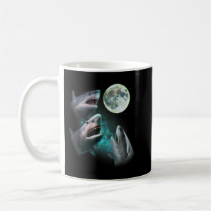 Three Great White Sharks Howl at Moon 3 Wolfs Funn Coffee Mug