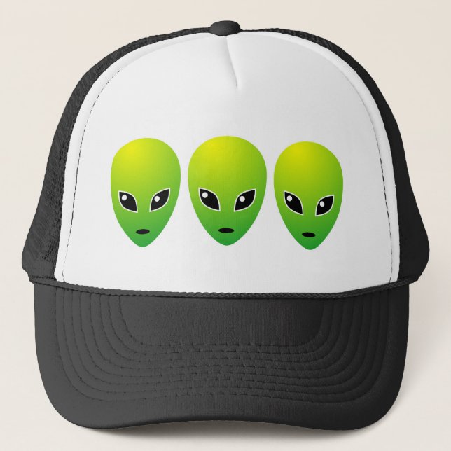 Three Green Aliens Trucker Hat (Front)