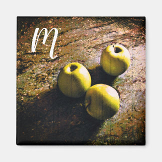 Three Green Apples Monogram Magnet
